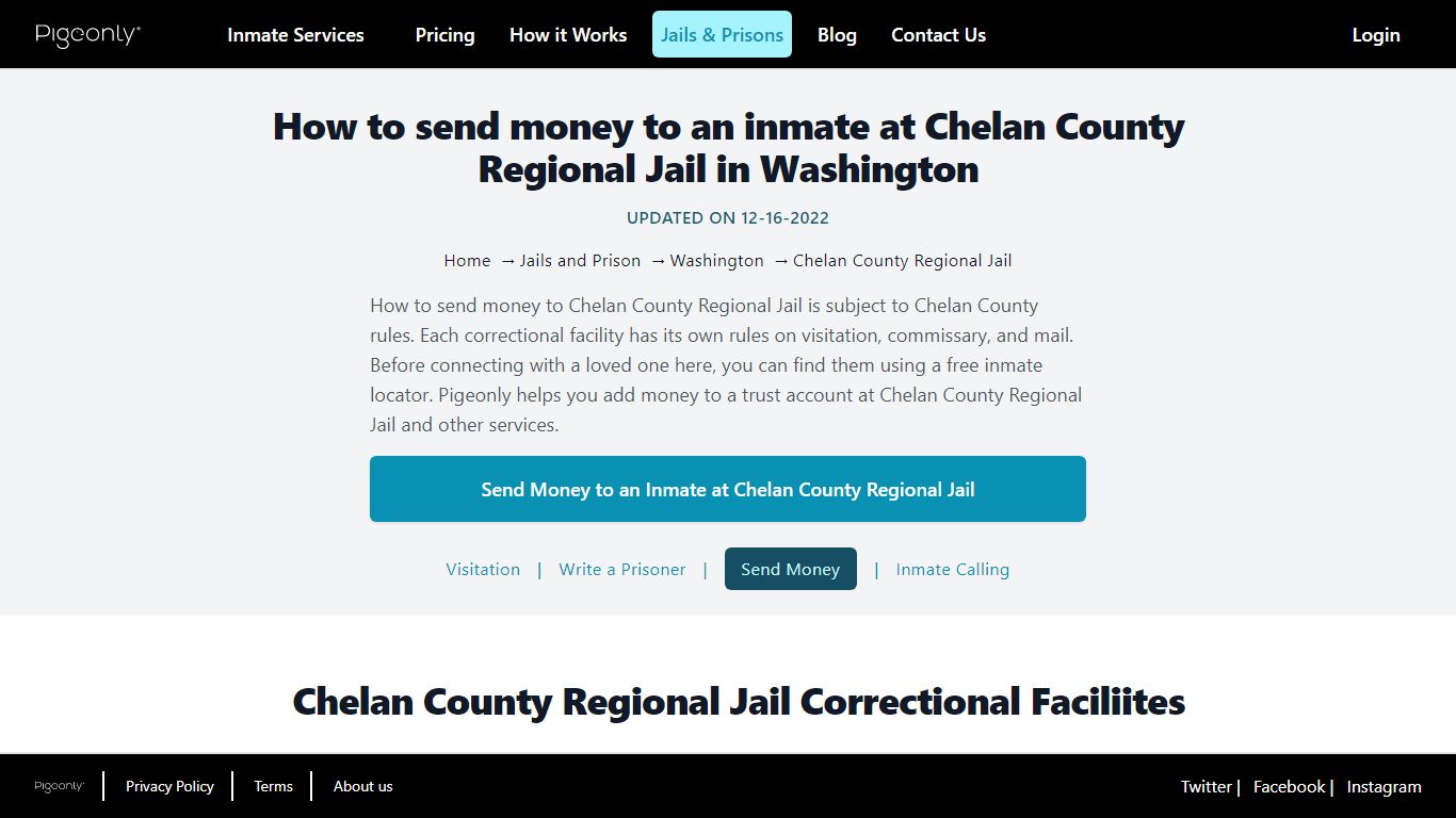 Send Money to Inmate Chelan County Regional Jail, Washington | Pigeonly